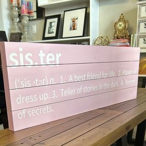 Pottery barn kids sister sibling plaque wall decor pink